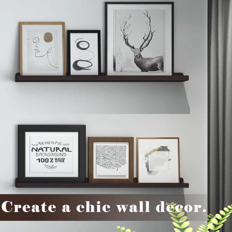 WELLAND Vista Photo Shelf Picture Ledge Floating Wall Shelves, 36-inch, Set of 2, Espresso - Image 3